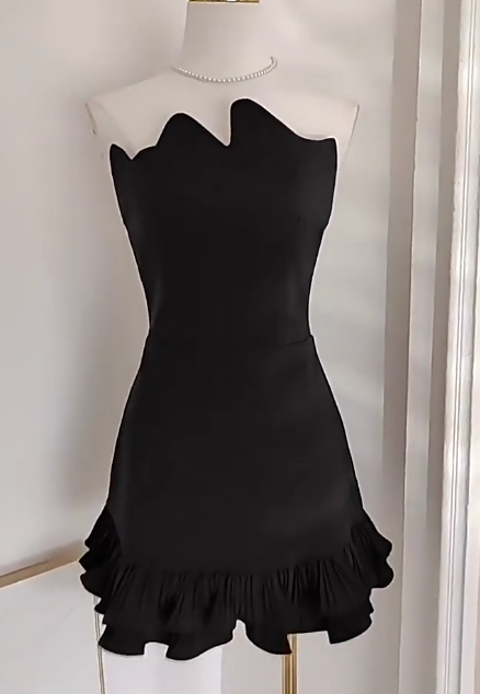 Glam Black Short Homecoming Dress Sheath Satin Birthday Dress ED10719