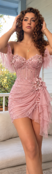 Gorgeous Pink Short Homecoming Dress Sheath Tulle Birthday Party Dress ED10758