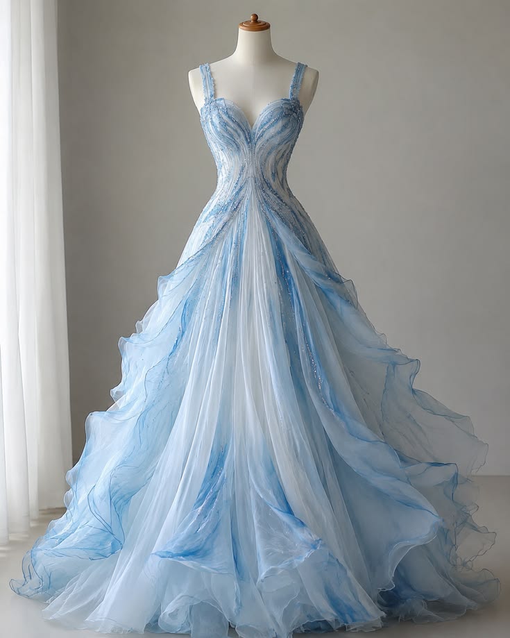 Gorgeous Blue Prom Dress Sheath Tulle Long Evening Dress ED10813