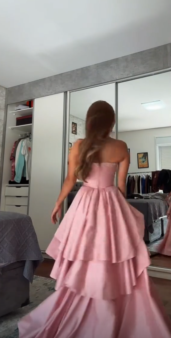 Fashion A-Line Satin Long Evening Dress Pink Prom Dress ED10848