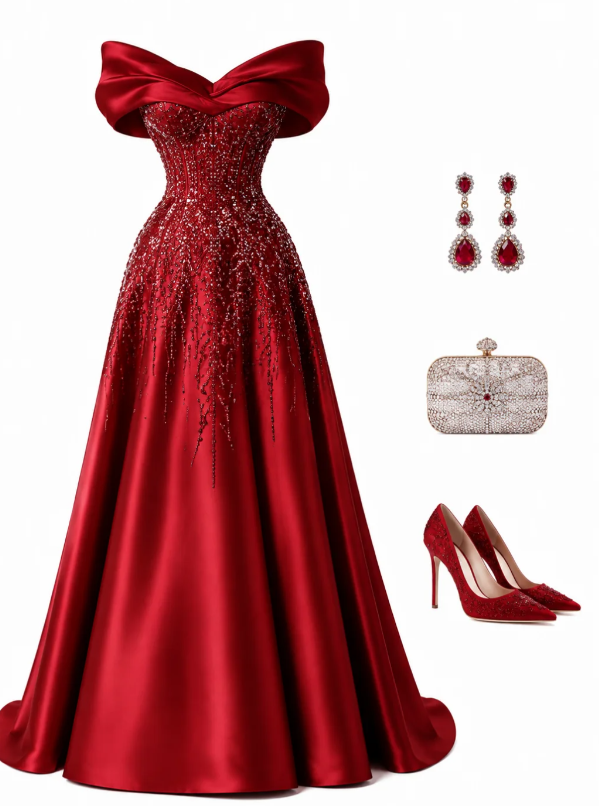 Fashion A-Line Satin Long Evening Dress Burgundy Prom Dress ED10853