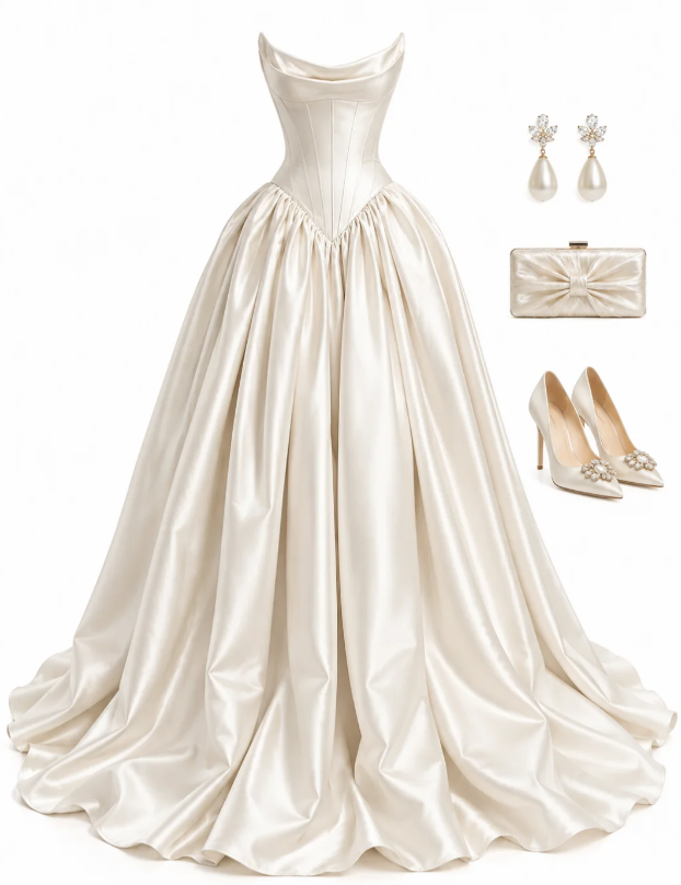 Gorgeous A-Line Saitn Long Evening Dress White Prom Dress ED10871