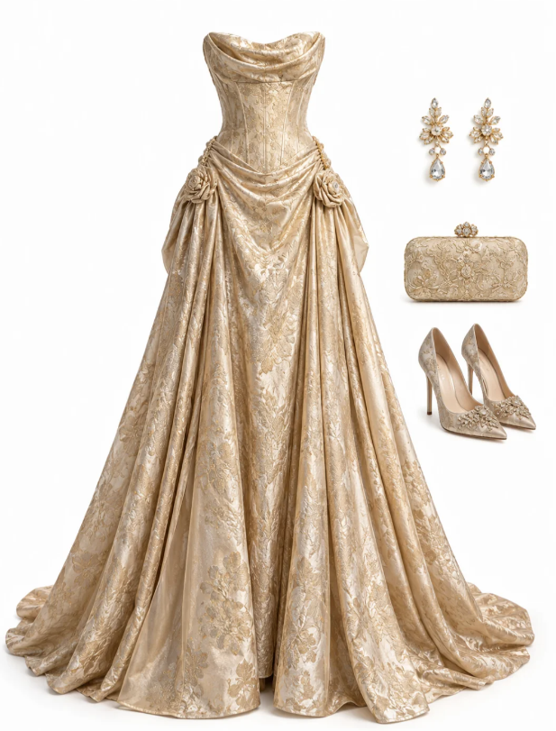 Gorgeous A-Line Satin Long Evening Dress Gold Prom Dress ED10872
