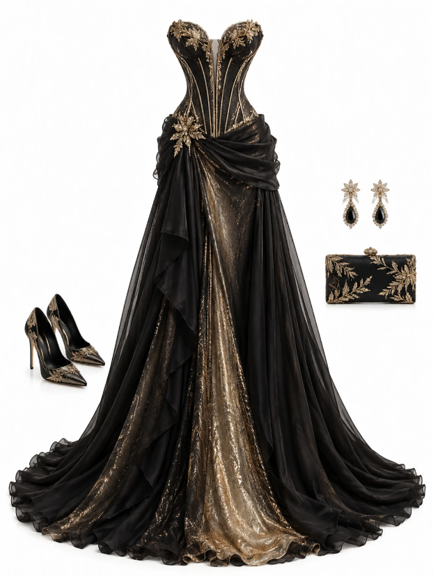 Gorgeous A-Line Tulle Long Evening Dress Black Prom Dress ED10875