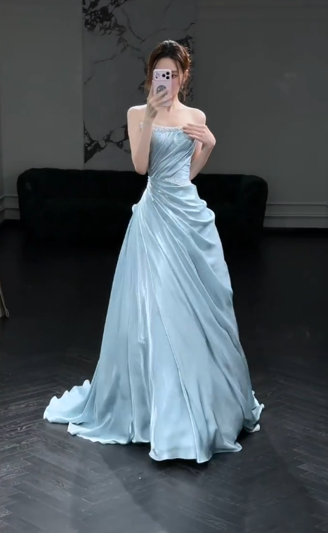 Timeless Blue Prom Dress A-Line Satin Long Evening Dress ED10930