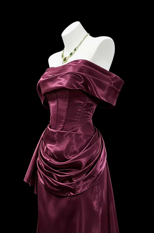 Timeless Plum Prom Dress Sheath Satin Long Evening Dress ED10931