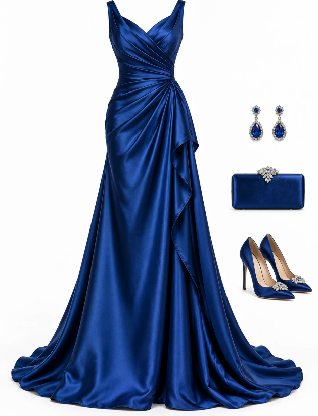 Timeless Blue Prom Dress Sheath Satin Long Evening Dress ED10932