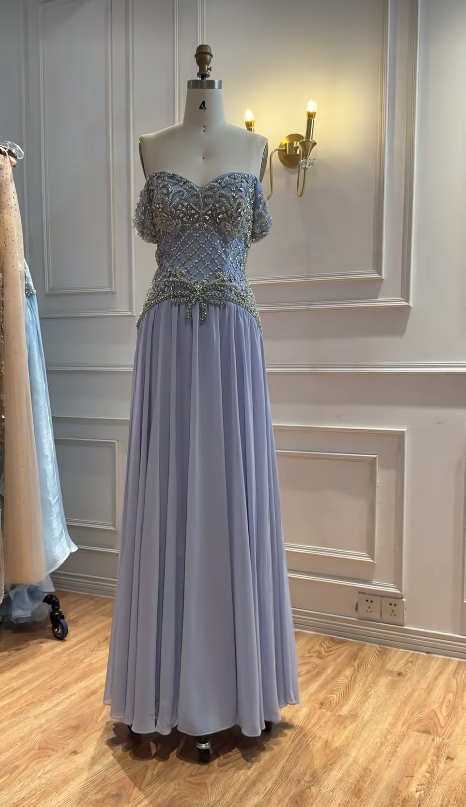 Blue Rhinstones Prom Dresses Sheath Long Chiffon Evening Gowns ED10997