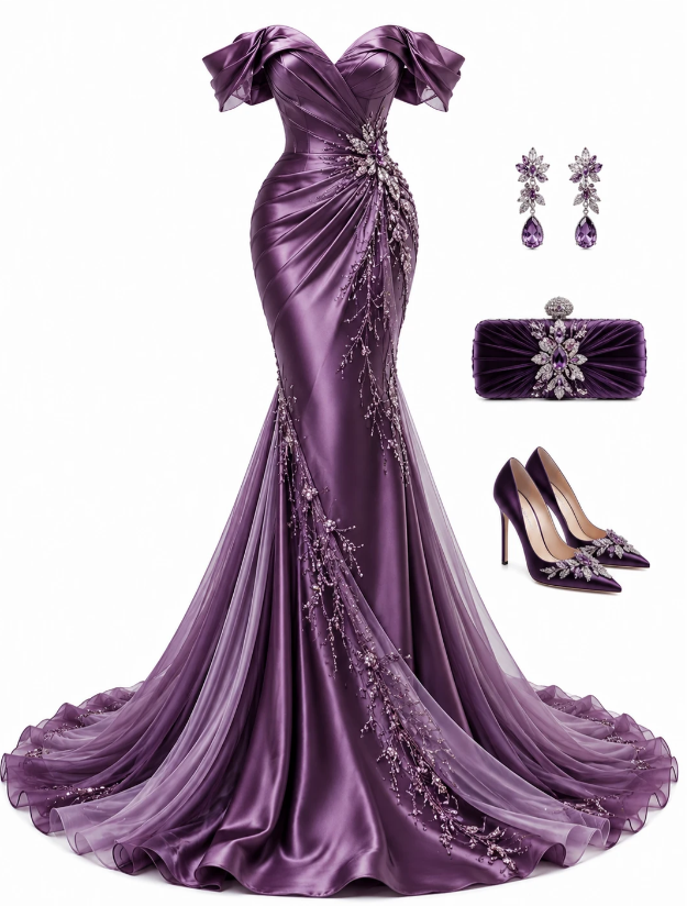 Purple Prom Dresses Mermaid Long Satin Evening Gowns ED11007