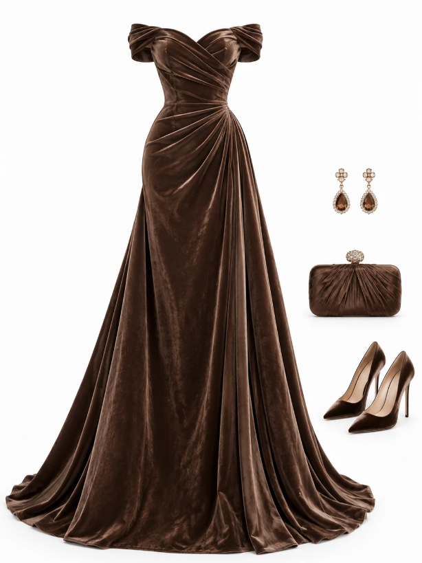 Brown Prom Dress Velvet Sheath Long Evening Dress ED11036
