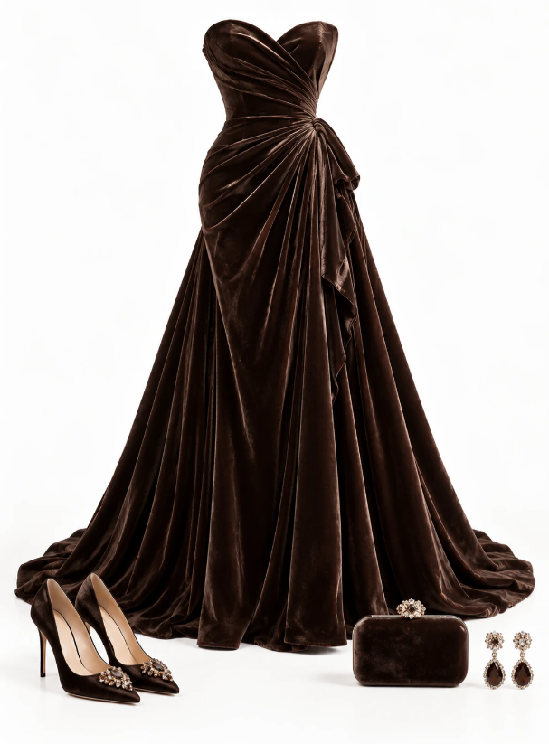 Brown Prom Dress Sheath Velvet Long Evening Dress ED11039