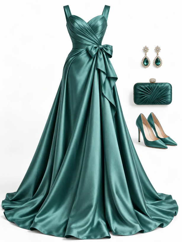 Tealblaues A-Linien-Abendkleid aus Satin ED11043