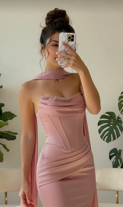 Pink Prom Dress Sheath Satin Long Evening Dress ED11049