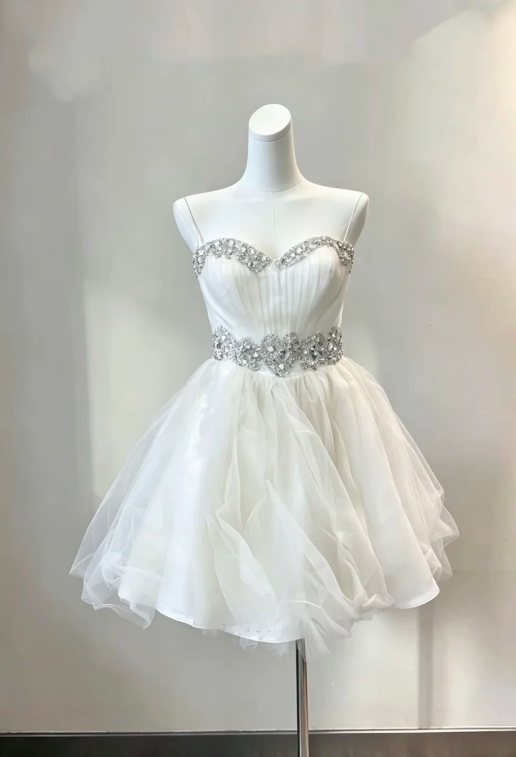 White Short Homecoming Dresses A-Line Tulle Birthday Party Dress ED11073
