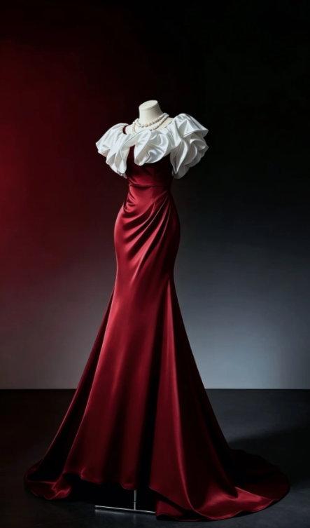 Robe de bal sirène en satin bordeaux longue robe de soirée ED11102