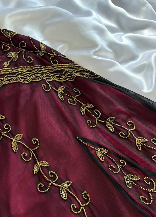 Burgundy Beaded Prom Dress Sheath Chiffon Long Evening Dress ED11106