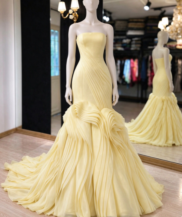 Yellow Prom Dress Sheath Tulle Long Evening Dress ED11107