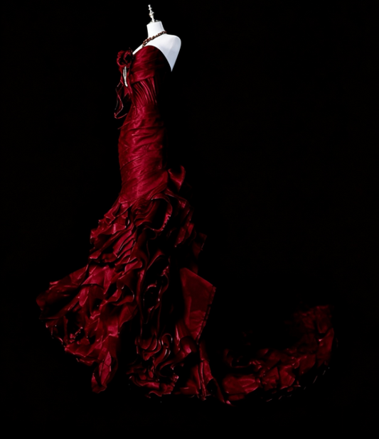 Burgundy Prom Dress Sheath Satin Long Evening Dress ED11110