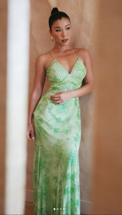 Green Beaded Prom Dress Sheath Chiffon Long Evening Dress ED11127