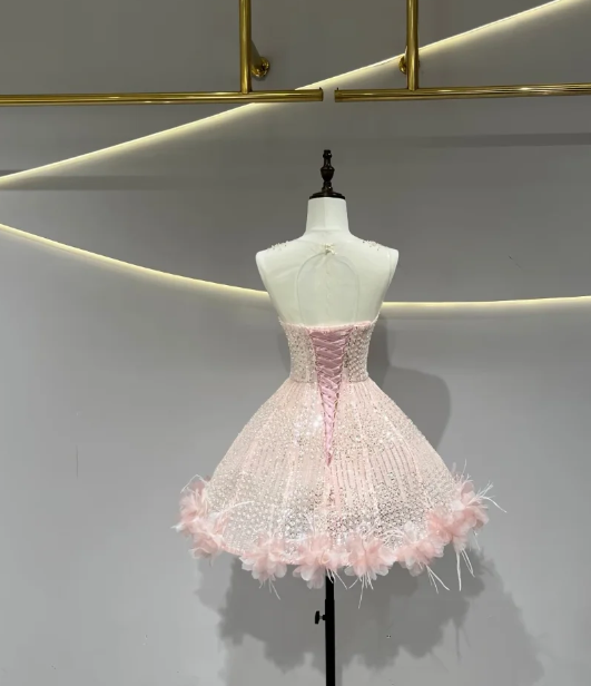 Simple Pink Short Homecoming Dress A-Line Tulle Birthday Party Dress ED11140