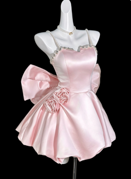 Pretty Pink Short Homecoming Dress A-Line Satin Birthday Party Dress ED11143