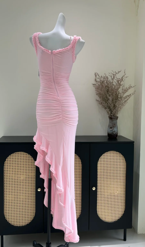 Pretty Pink Prom Dress Sheath Chiffon Long Evening Dress ED11154