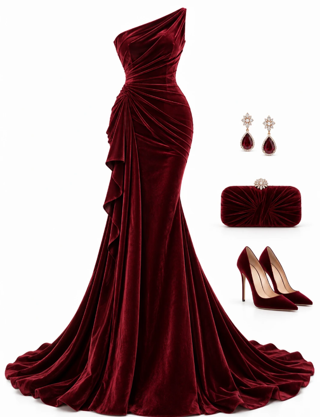 Pretty Burgundy Prom Dress Sheath Velvet Long Evening Dress ED11155