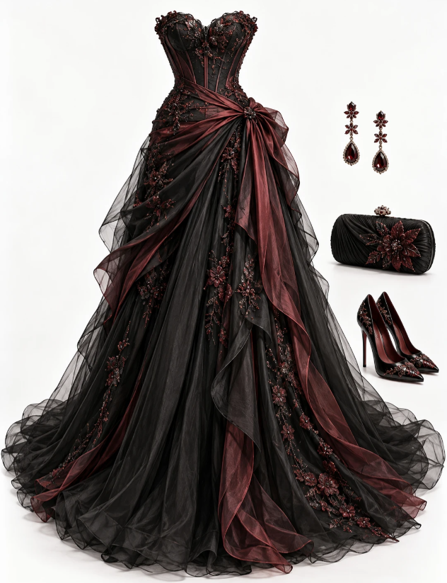 Pretty Burgundy Prom Dress A-Line Tulle Long Evening Dress ED11157