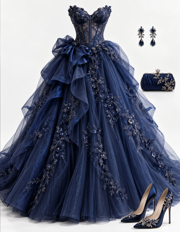 Pretty Blue Prom Dress A-Line Tulle Long Evening Dress ED11159