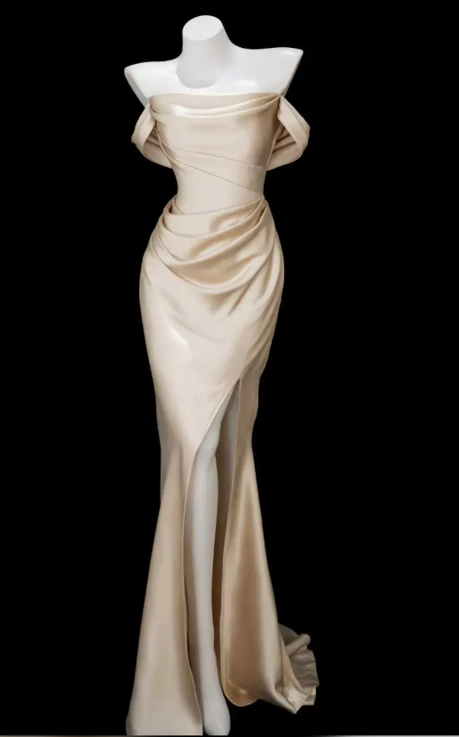 Pretty Gold Prom Dress Sheath Satin Long Evening Dress ED11164
