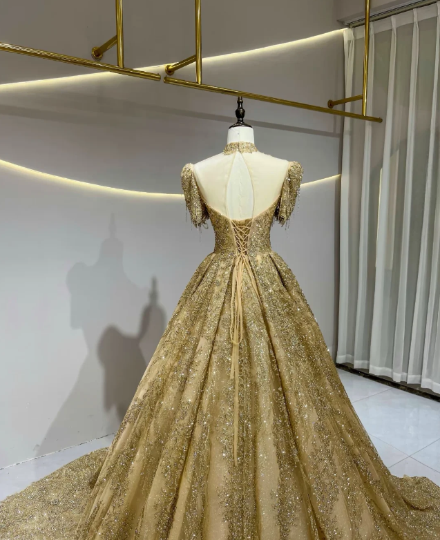 Pretty Gold Prom Dress A-Line Tulle Long Evening Dress ED11167