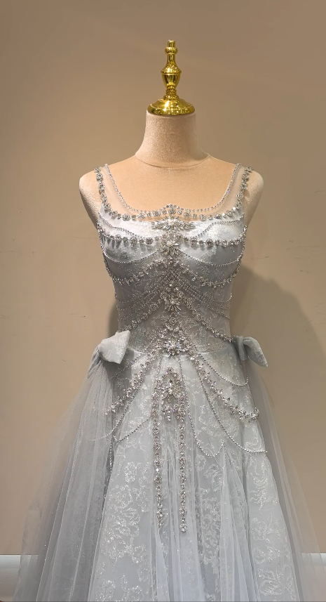 Pretty Blue Prom Dress Sheath Tulle Long Evening Dress ED11178
