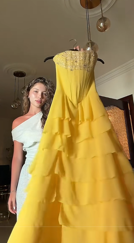 Chic Yellow Prom Dress A-Line Chiffon Long Evening Dress ED11181