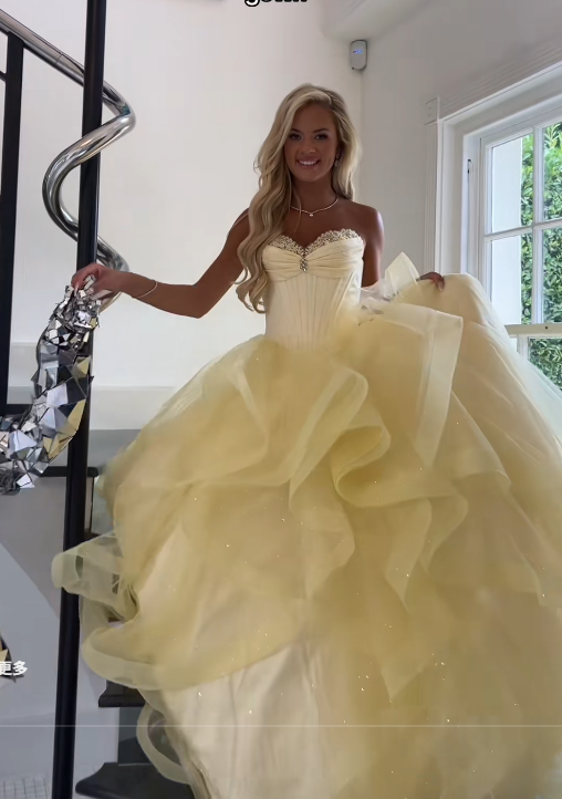 Chic Yellow Prom Dress A-Line Tulle Long Evening Dress ED11186