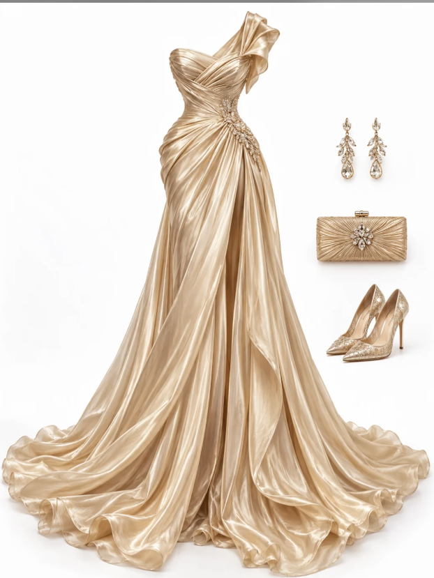 Chic Gold Prom Dress Sheath Tulle Long Evening Dress ED11189
