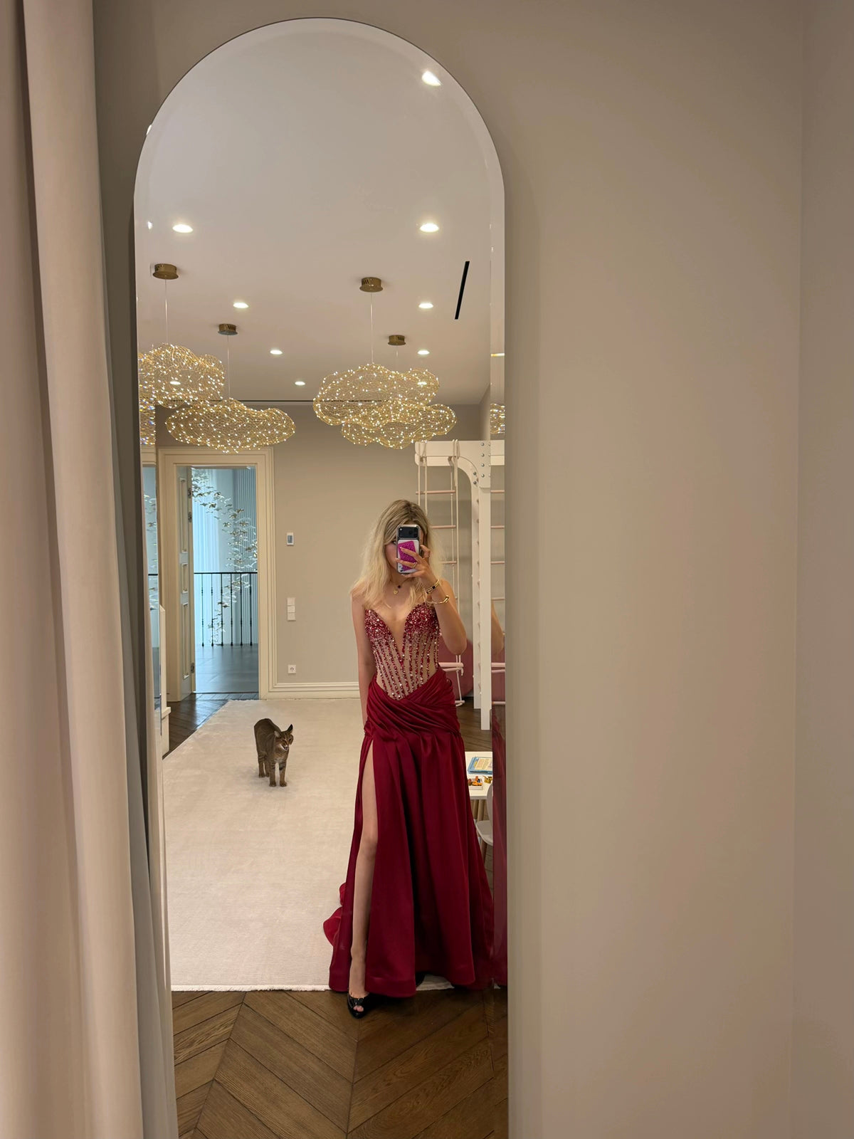 Chic Red Prom Dress Sheath Satin Long Evening Dress ED11197