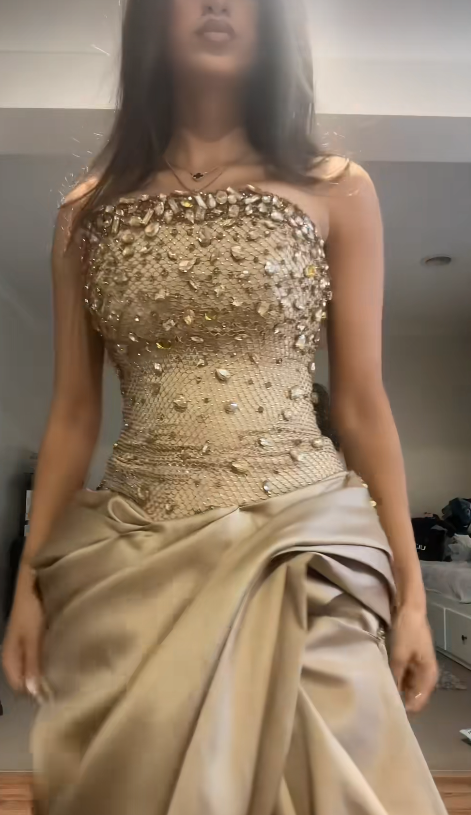 Chic Champagne Prom Dress Sheath Satin Long Evening Dress ED11224