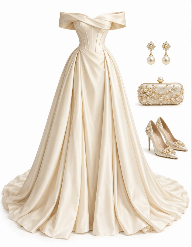 Robe de bal chic blanche en satin, coupe trapèze, longue robe de soirée ED11234
