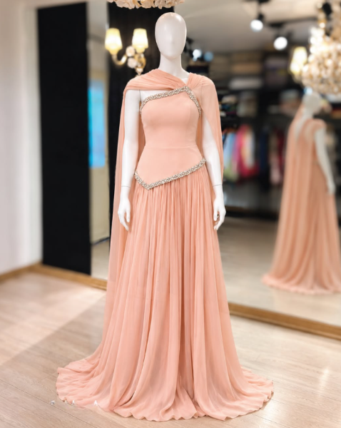 Chic Blush Pink Prom Dress Sheath Chiffon Long Evening Dress ED11235