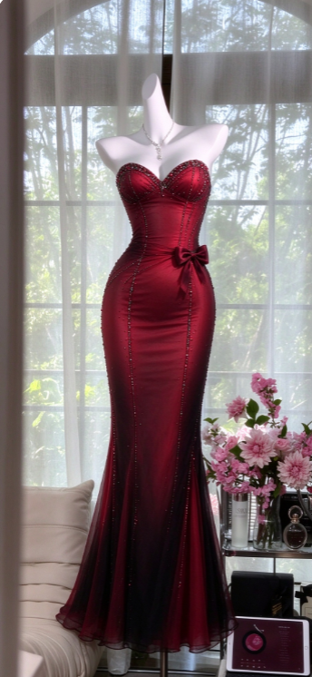 Glam Red Prom Dress Mermaid Satin Long Evening Dress ED11239