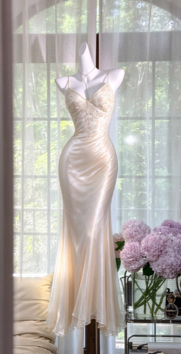 Glam Ivory Beaded Prom Dress Sheath Chiffon Long Evening Dress ED11244