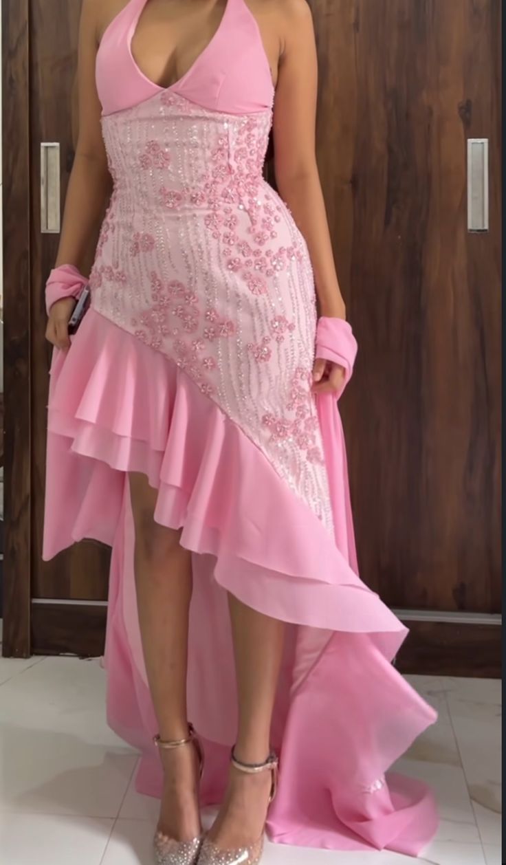 Glam Pink Prom Dress Sheath Chiffon Long Evening Dress ED11255
