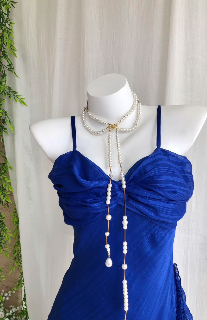 Glam Blue Prom Dress Sheath Chiffon Long Evening DressED11265