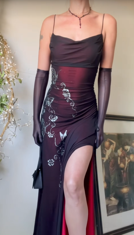 Glam Red Prom Dress Sheath Chiffon Long Evening Dress ED11267
