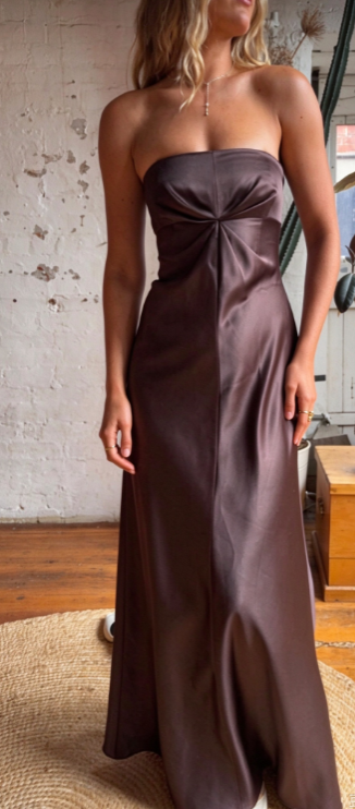 Glam Dark Brown Prom Dress Sheath Satin Long Evening Dress ED11274