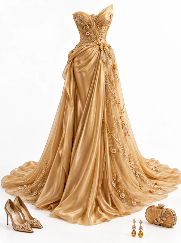 Glam Gold Prom Dress A-Line Chiffon Long Evening Dress ED11278