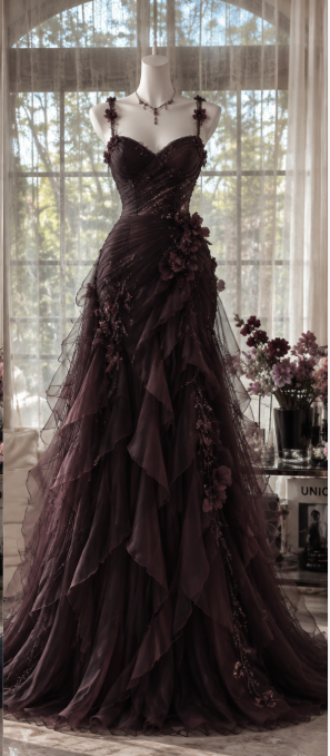 Glam Dark Plum Prom Dress A-Line Chiffon Long Evening Dress ED11286