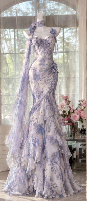 Glam Lavender Prom Dress Sheath Chiffon Long Evening Dress ED11288