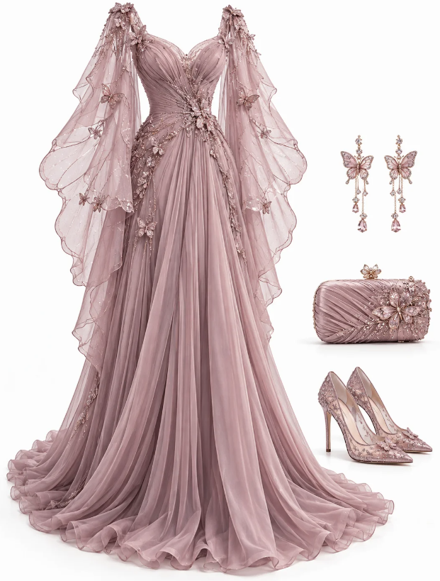 Chic Dusty Pink Prom Dress A-Line Tulle Long Evening Dress ED11296