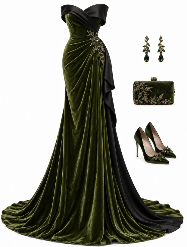 Chic Olive Green Prom Dress Sheath Velvet Long Evening Dress ED11301